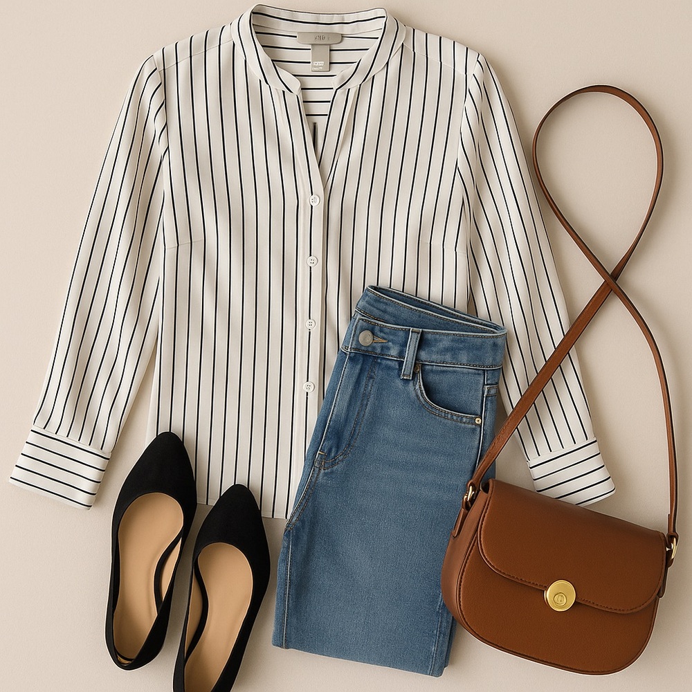 H&M Vertical Stripe Button-Up Blouse – Size 10